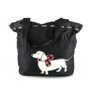 LeSportSac Hailey Black Nylon Tote Bag Women’s Handbag with Pug & Dachshund Dog